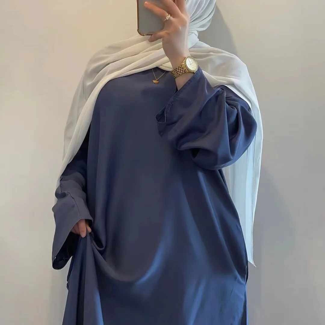 ขายส่งมุสลิม Abaya ตุรกีเจียมเนื้อเจียมตัวดูไบ EID คุณภาพสูงแบบดั้งเดิมเสื้อผ้ามุสลิมซาตินสีทึบ Abaya ชุดสําหรับสตรี