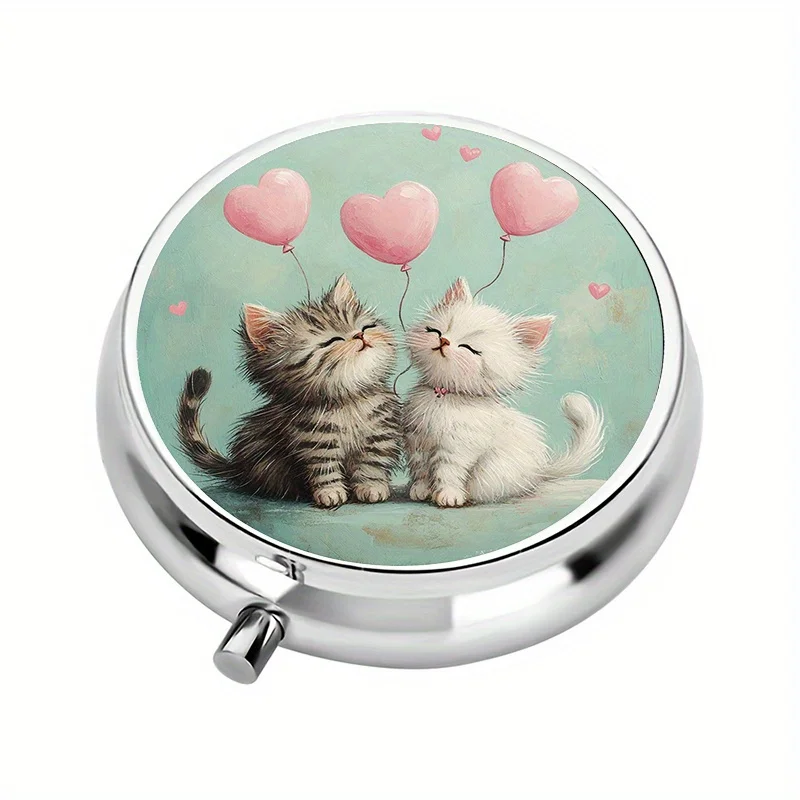 1-Pack, Flat, Round Three-Compartment Box with a Fluffy Pattern Design, Portable Box and Vitamin Storage Box, Lively and Fun Design, for Outdoor Travel and Office Medication Reminders