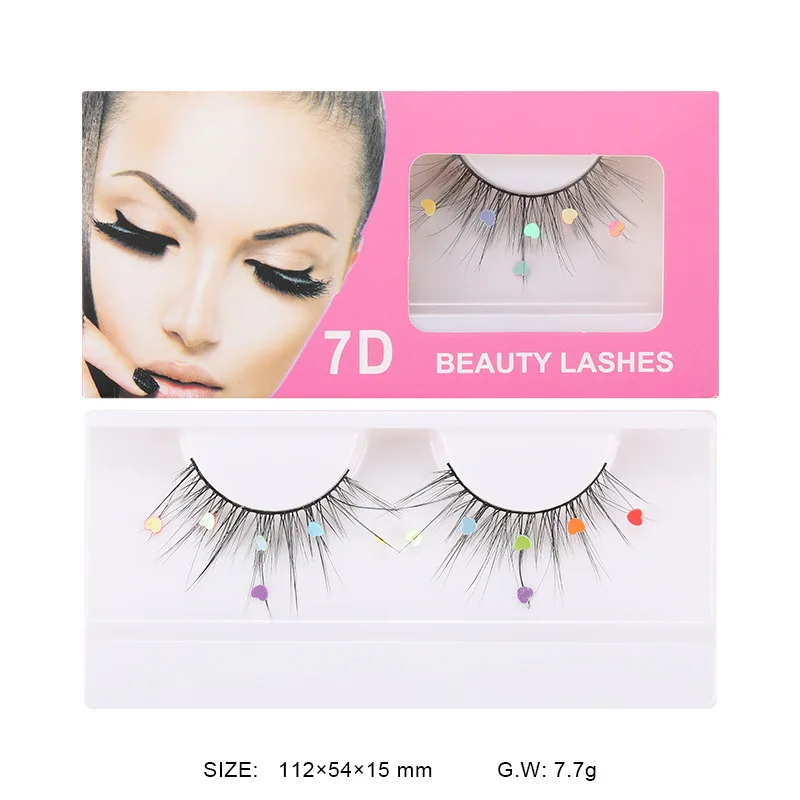 Sequin Fake Eyelashes Peach Heart Glitter Small Flower Stickers Sequin Synthetic Manual Eyelashes Christmas Party Eye Lashes