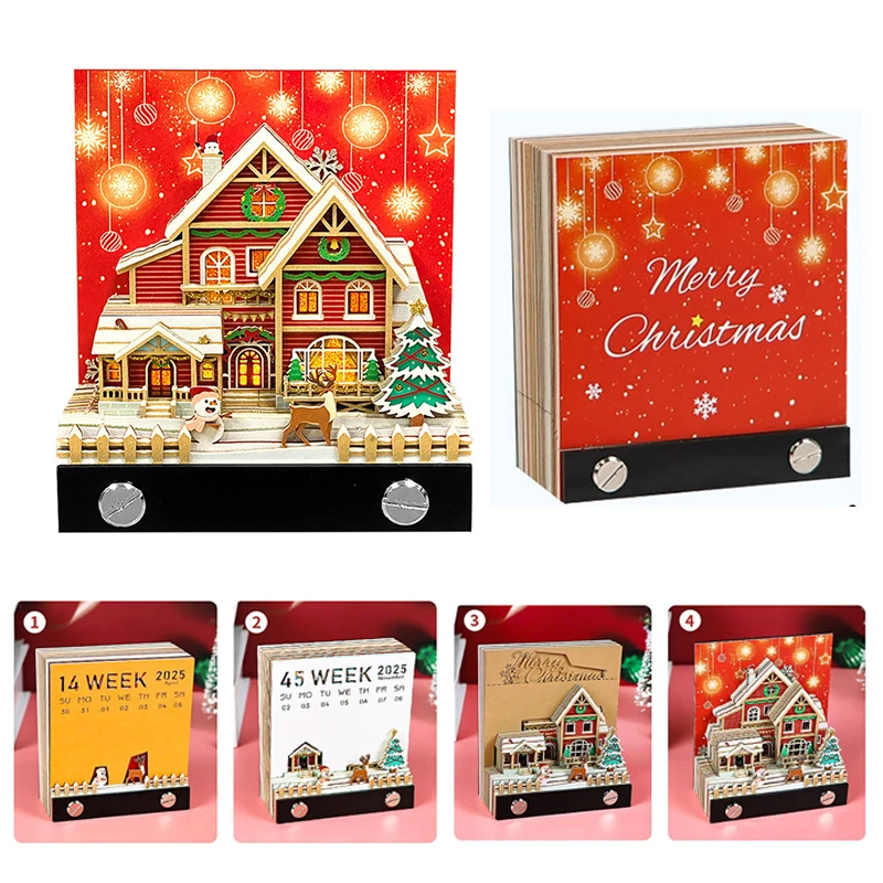 

3D Снежный Дом Бумажная Скульптура Glow Christmas Village 2026 Адвент-календарь с закладкой и блокнотом