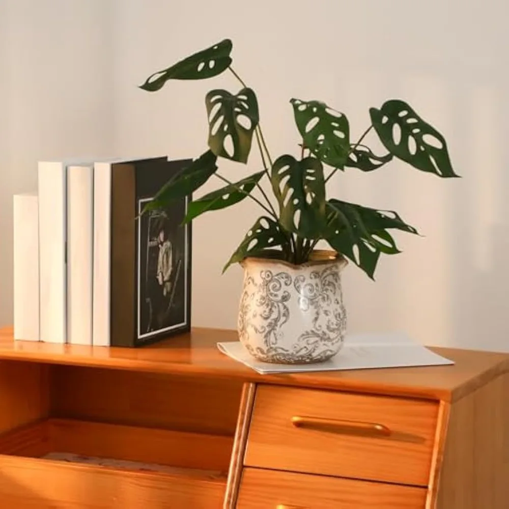 newtay 6 inch ceramic planter gray scroll planter decorative plant pots with crackle glaze for home kitchen