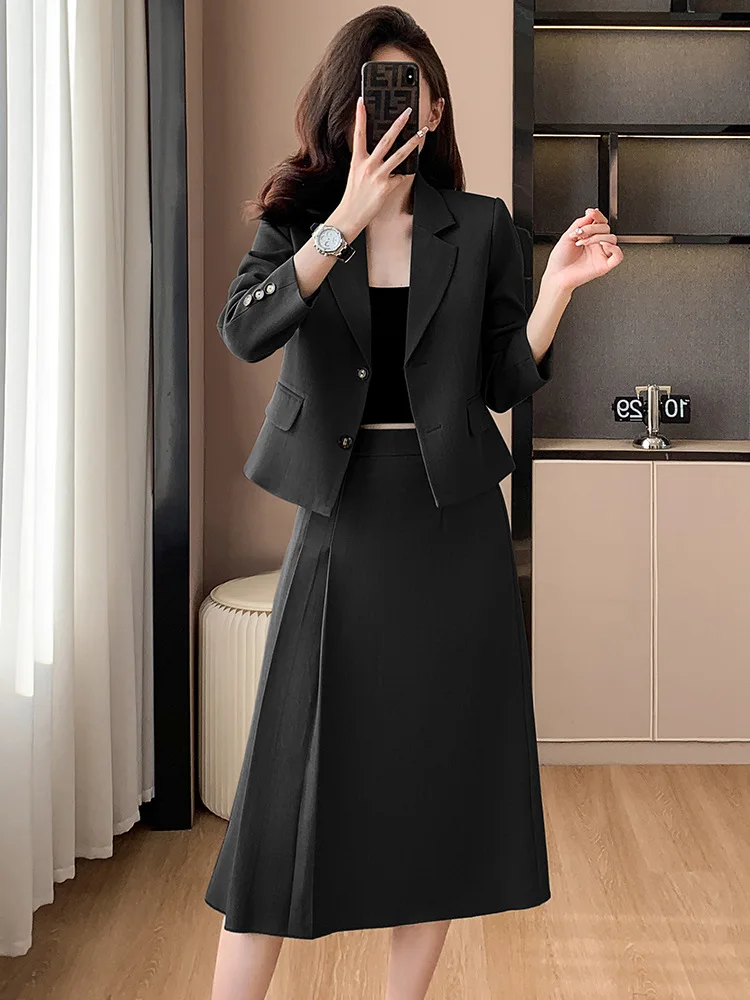 Gray Suit Women2024New Spring and Autumn Temperament Goddess Style Small High-Grade Professional Tailored Suit Skirt