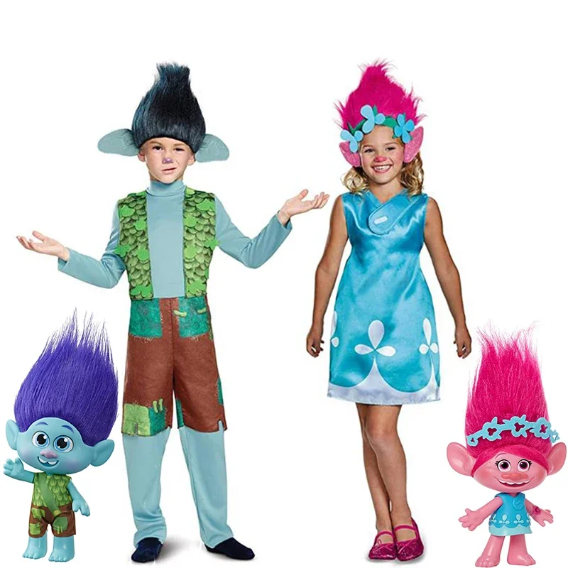 2025 New Arrival Girls Poppy Trolls Dress Up Boys Branch Trolls Halloween Costume