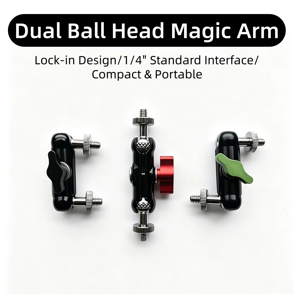 Dual 17mm Ball Head Magic Arm 1/4 Inch Screw Swivel Joint Tripod Adapter Connector for Camera Fill Light Photography Accessories