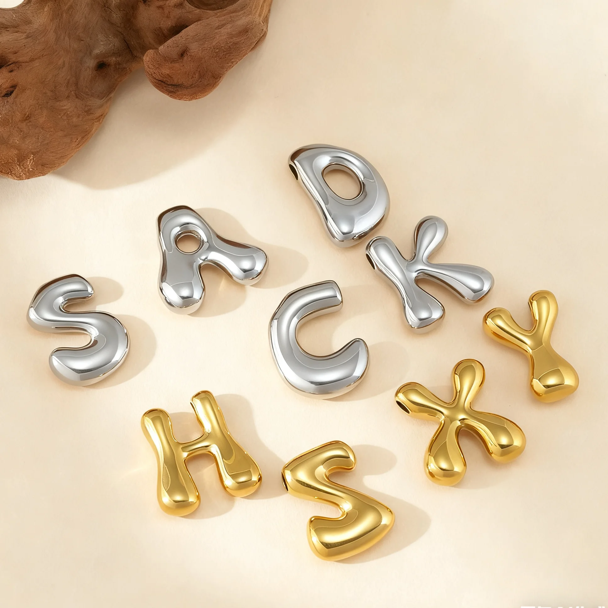 CARLIDANA New Ins Style Large Bubble 26 Letters Pendant Gold Plated Alphabet A-Z Pendant Stainless Steel Letter DIY Charms