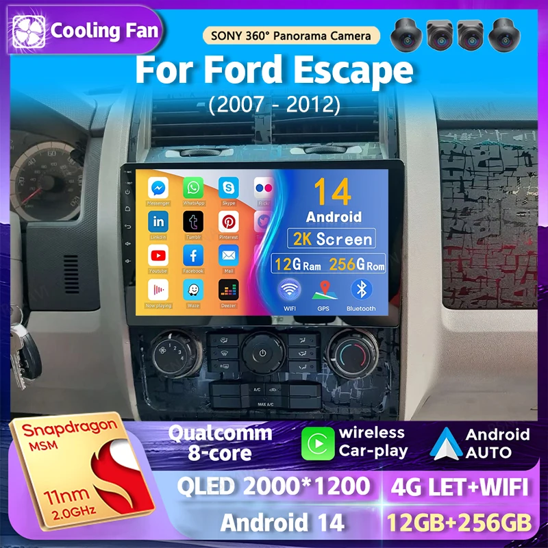 

Автомобильный радиоприемник Android14 для Ford Escape 2007 2008 2009 2010 2011 2012, навигация, GPS, мультимедийный видеоплеер, стерео беспроводной Carplay