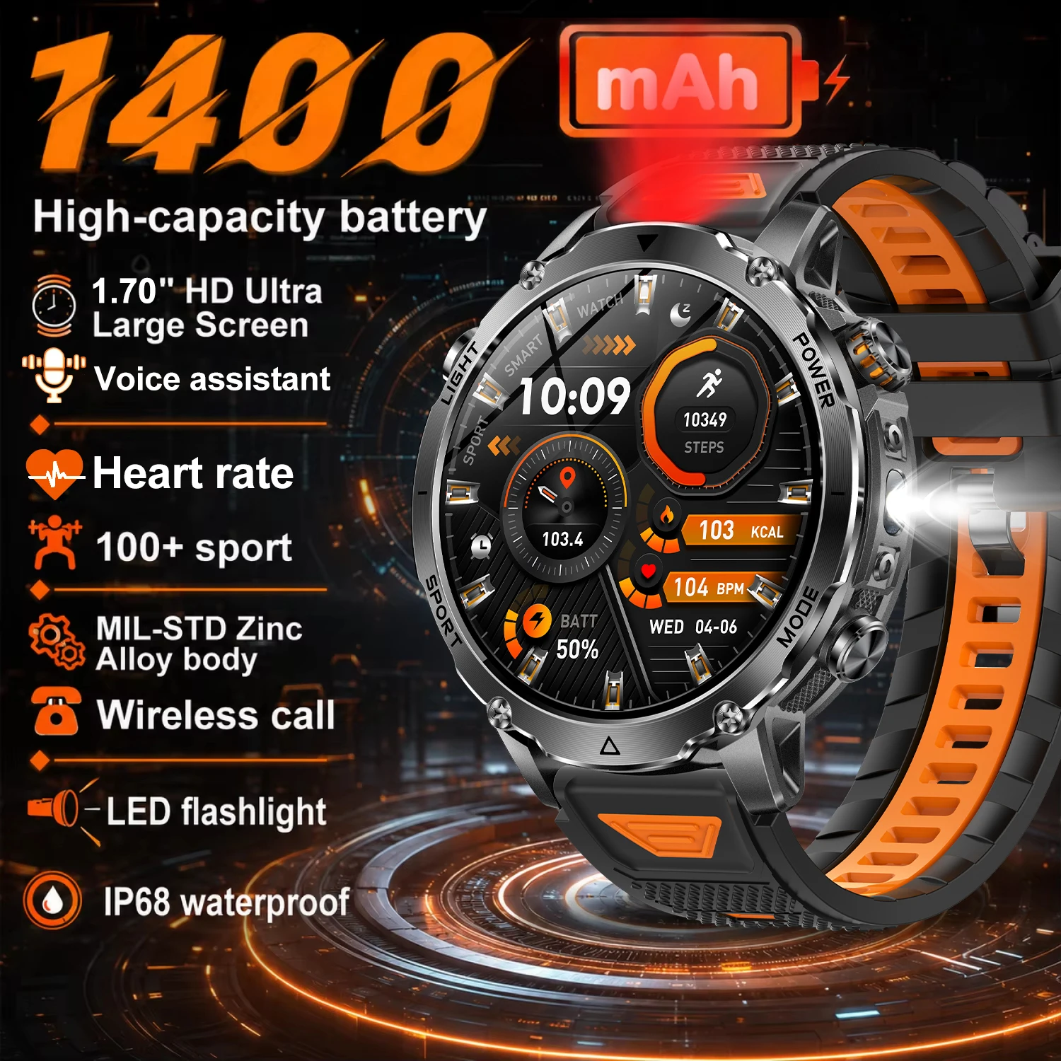 TANK Ultra New 1400mAh Big Battery Smart Watch Men GPS Path Sport Flashlight BT Call Waterproof Outdoor Military Smartwatch 2026