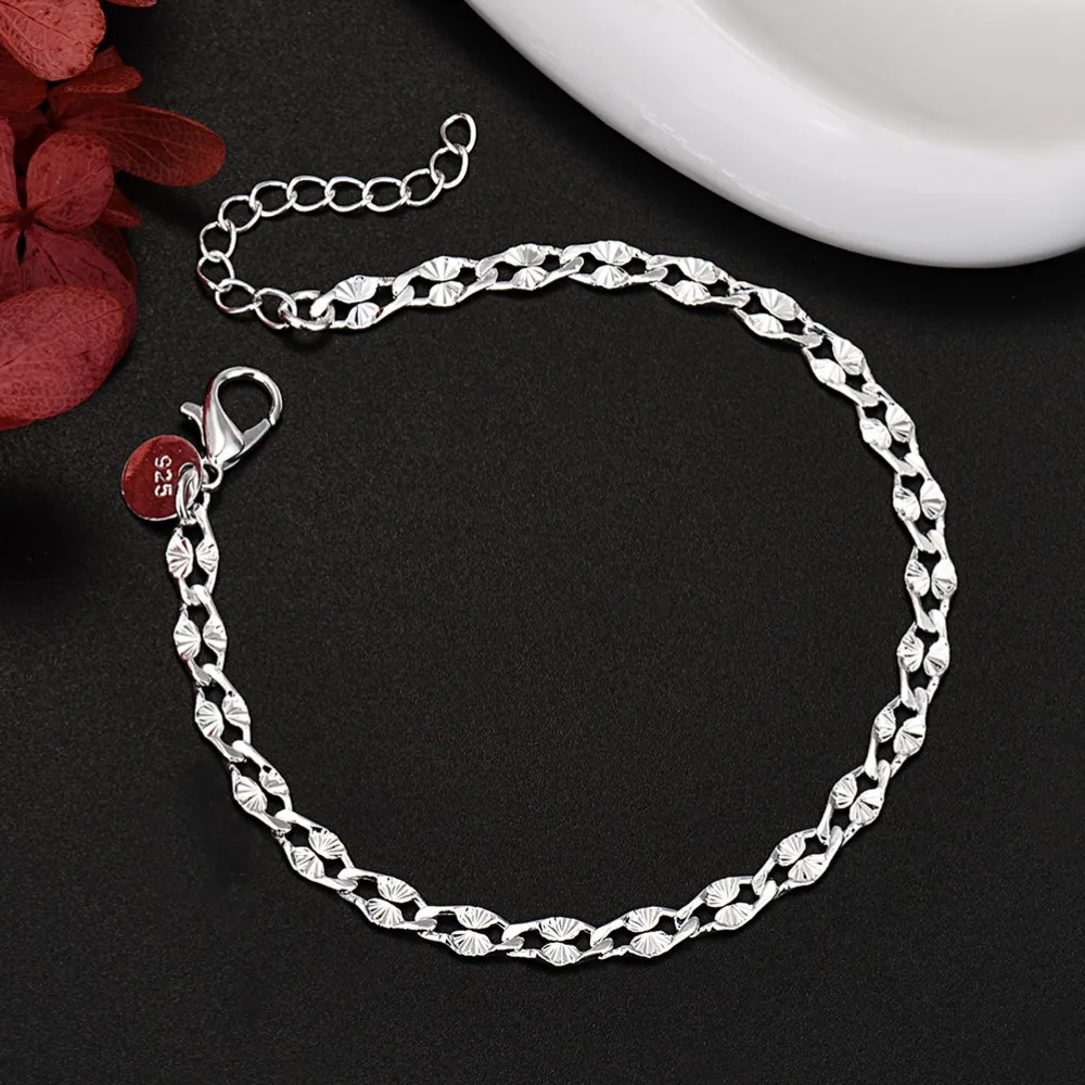 New charms 925 Sterling Silver fine 4MM chain bracelets for women man boy fashion jewelry wedding party Couple gifts 18+4cm