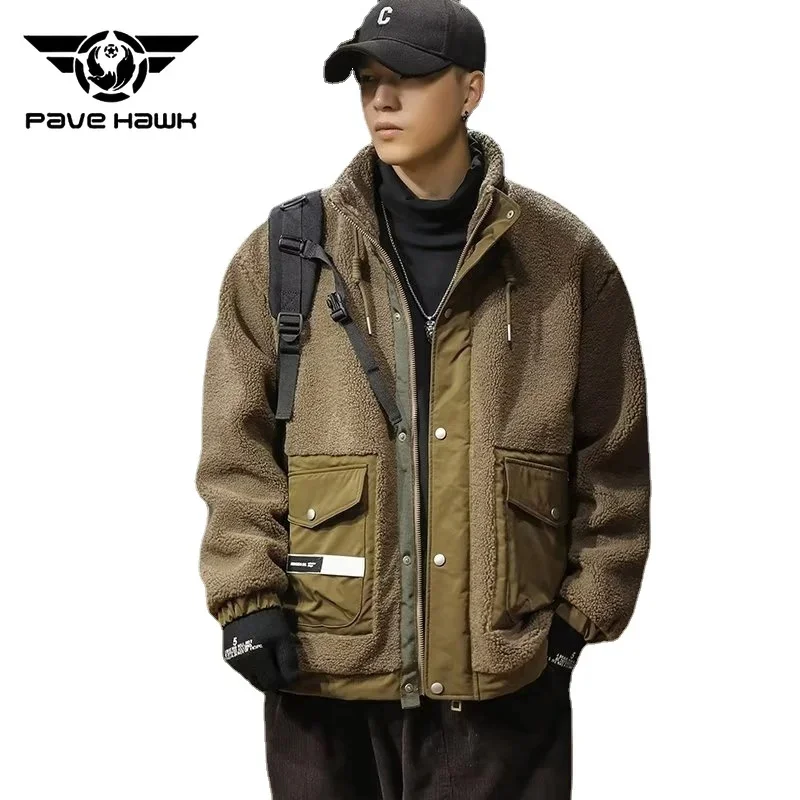 

Winter Lamb Fleece Warm Jacket Men Outdoor Hiking Cargo Jackets Multi Pocket Windproof Climbing Camping Coat Male Large Size 5XL