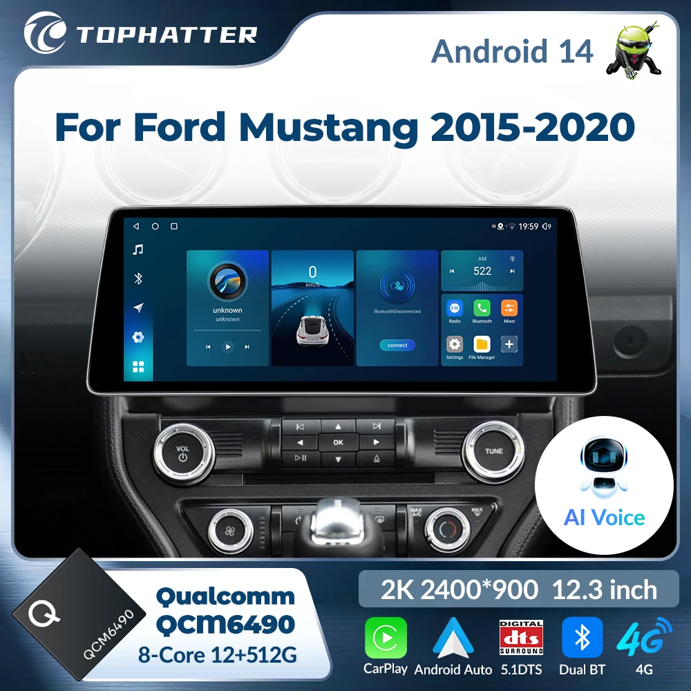 

12.3 inch Car Radio For Ford Mustang 2015 2016 2017 US Qualcomm6490 Android 15 Multimedia Video Player GPS Carplay 2K Head Unit