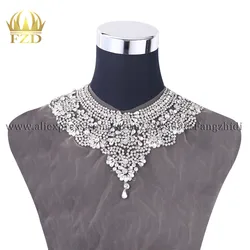 FZD 1 Piece Handmade All  Rhinestone Appliques for Clothes Collar Apparel Fashion Rhinestone Design Wedding Dress Decoration DIY