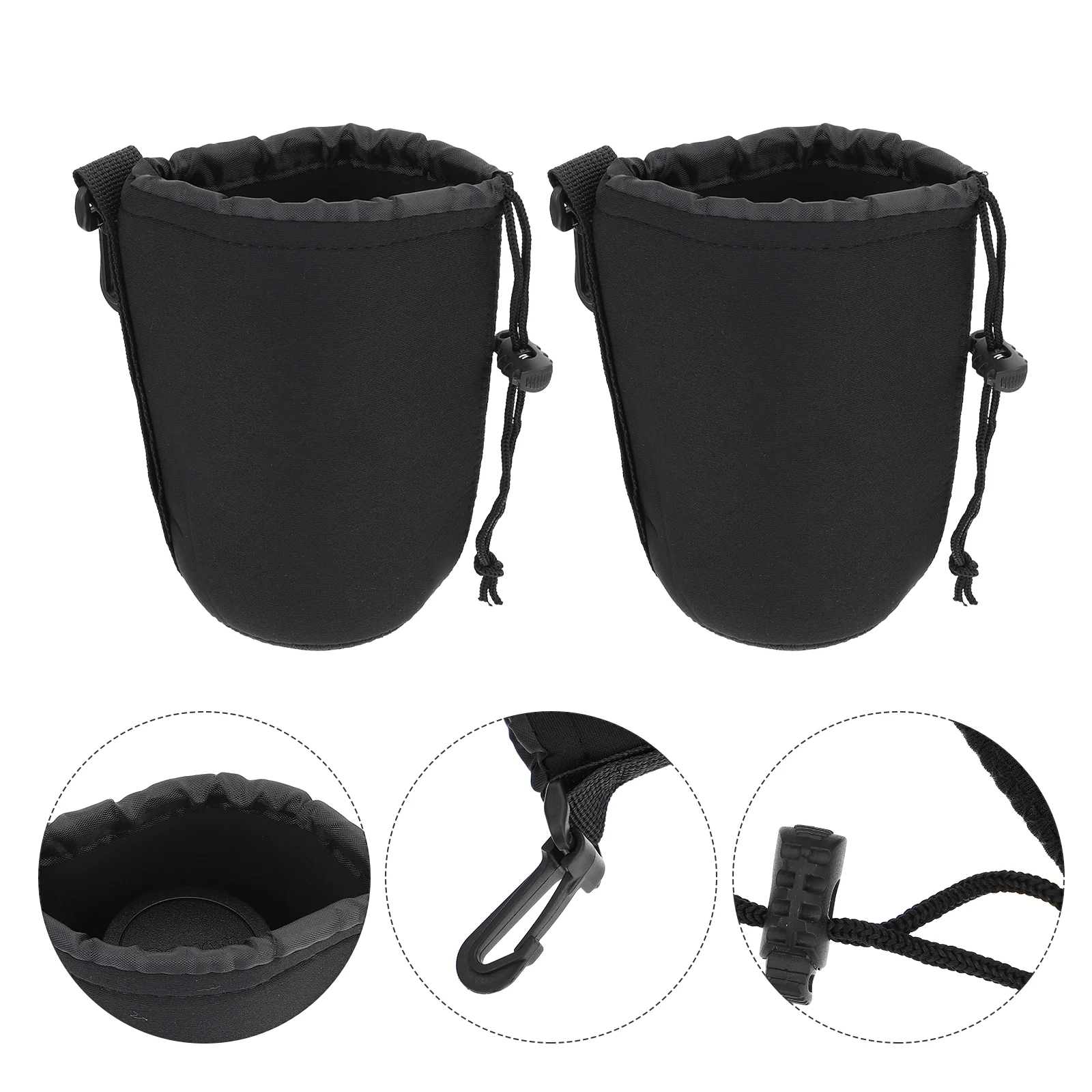 

2 PCS Camera Lens Bag Drawstring Case Neoprene for DSLR Accessories Flexible Protective Pouch