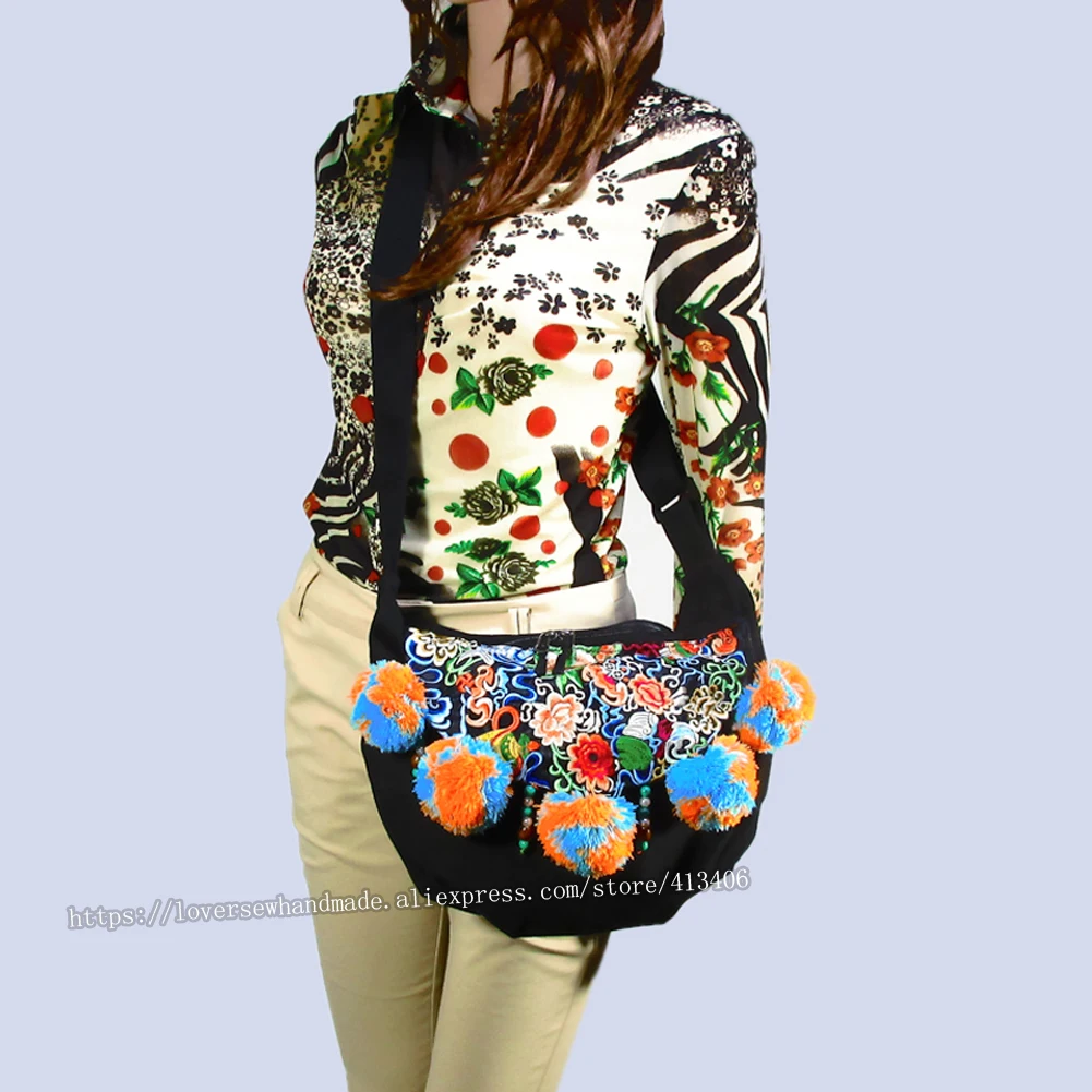 Vintage Ethnic Shoulder Hobo Hippie Embroidery Floral Cross Body Purse Bag Hmong Tribal Indian Boho Handmade Tapestry SYS-590