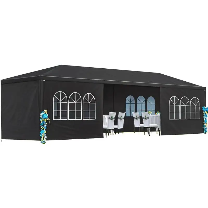 

10x30 Wedding Canopy Tent Outdoor Gazebo with 8 Removable Side Walls in Black Color
