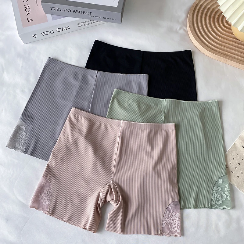 

Ice Silk Sl Se Pants Cotton Crotch Inner Wear Tee Quarter Length Lace Hidden Underwear Women's Faion Trousers