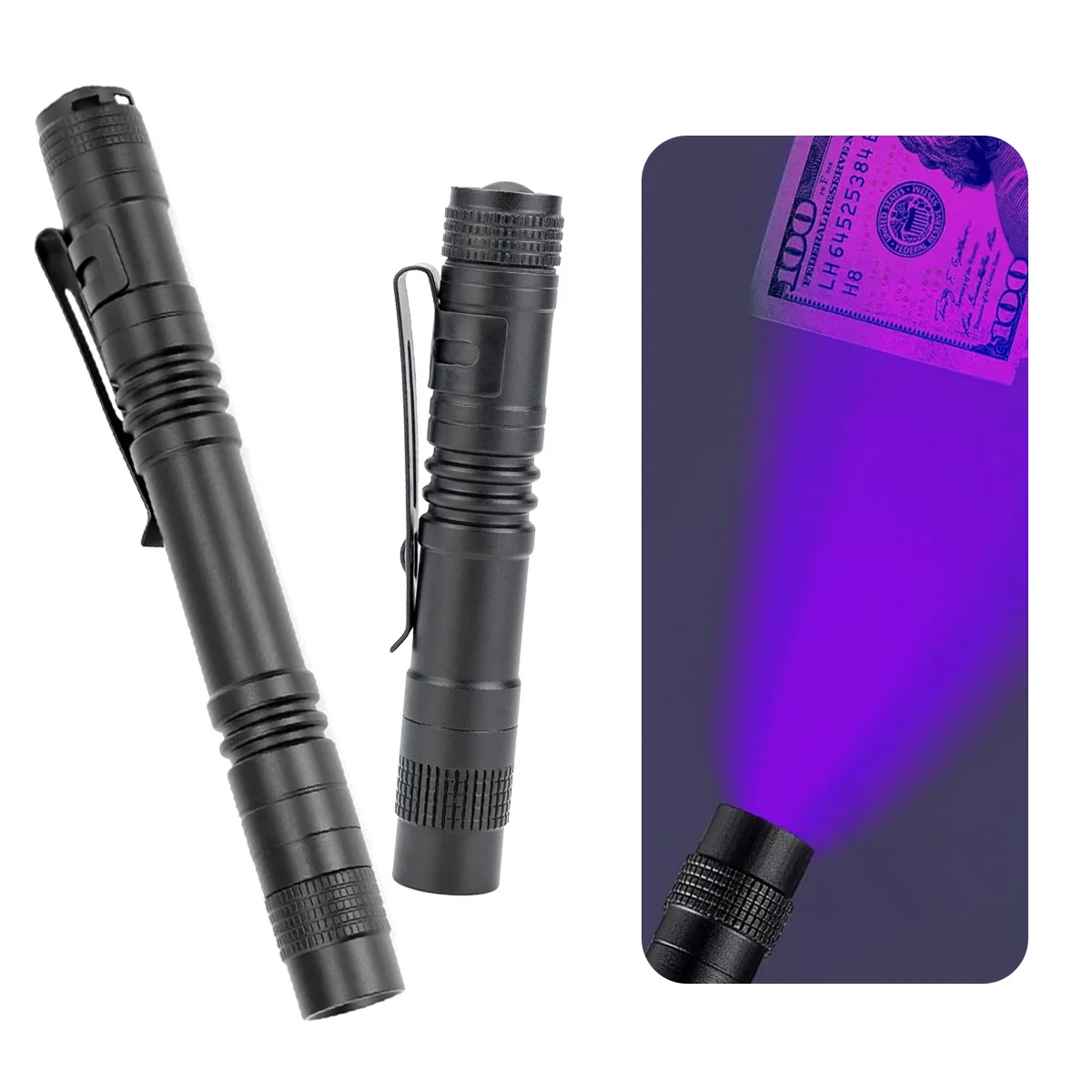 Uv Flashlight 365nm Ultraviolet Torch With Pen Clip Portable Light Led Counterfeit Detector Fingerprint Glare Camping New Night