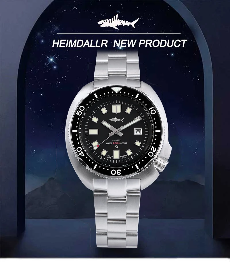HEIMDALLR Retro Herren-Taucheruhr Stahl/Gummiarmband 20Bar Wasserdicht C3 Leuchtende Keramik-Lünette Saphirglas 2115 Quarz-Uhrwerk – Detail 1