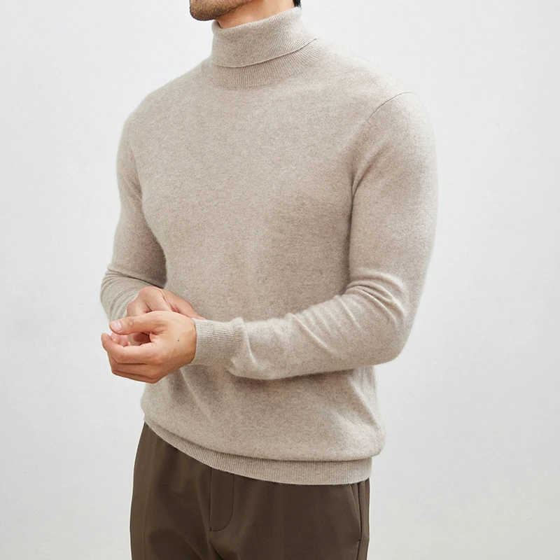 Men's 100% Cashmere High Neck Sweater Casual Autumn Winter Pullover Knitwear for Youth Business Middle-aged Base Layer