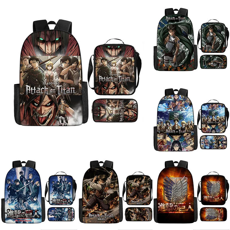 

42cm Attack on Titan 3pcs Set Anime Backpack Durable School Bag Kawaii Shoulder Bag Pencil Case Book Bag Boys Birthday Gift