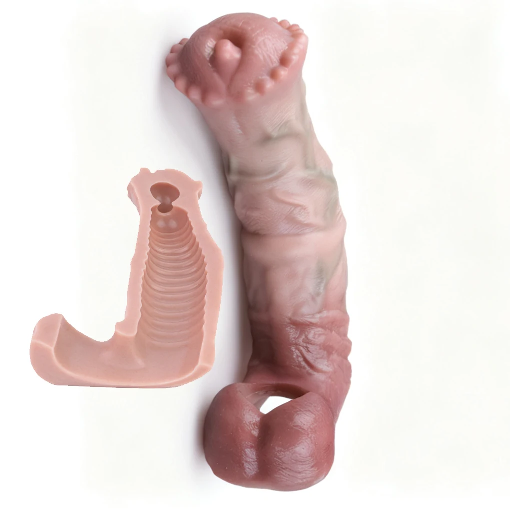 FAAK Nude Fantasy Horse Penis Sleeve Cock Ring Silicone Dog Knot Hollow Dildo Cock Extender & Enlargement Sex Toys For Men