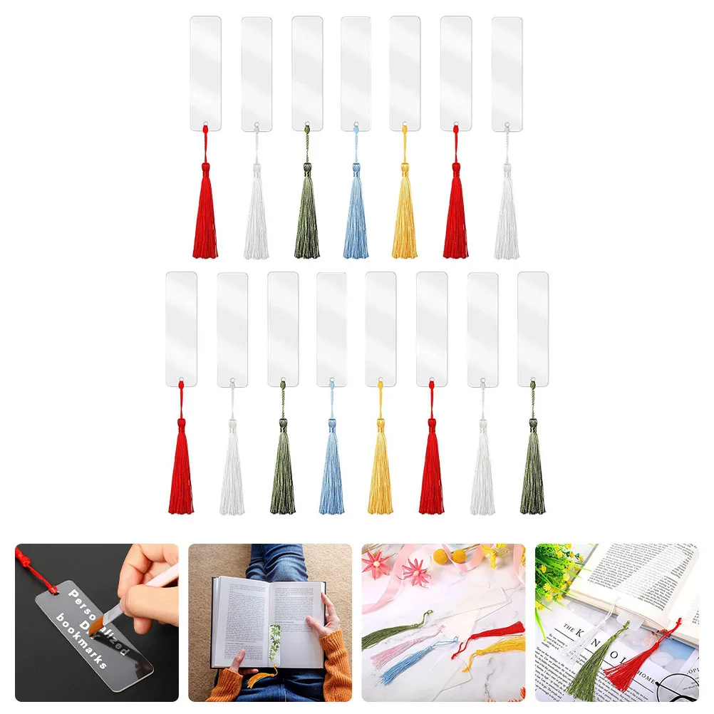 

15 Sets Acrylic Bookmark Blank Tassels Suite DIY Polyester Unfinished Classic Bookmarks Page Marker Gifts Students Writers