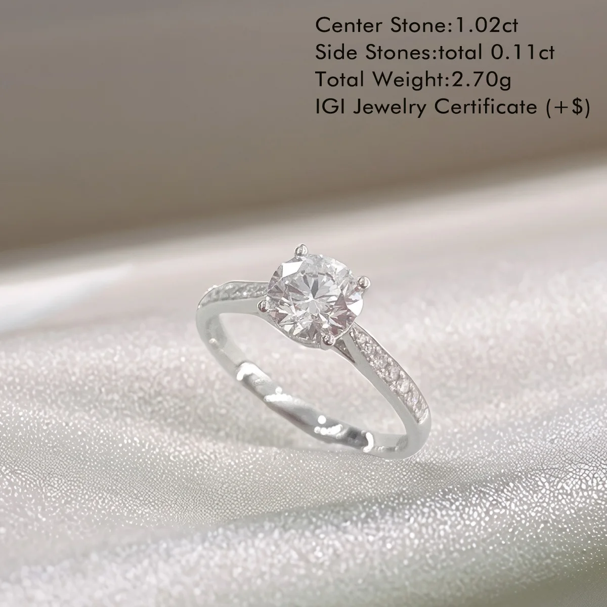 1.02ct Round Cut Lab Grown Diamond Ring 18K White Gold Classic Pave Lab Diamond Wedding Ring Engagement Ring for Women