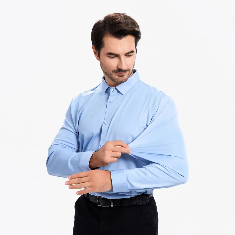 

Мужская деловая рубашка с длинным рукавом, приталенного кроя, эластичная, не мнется, для формального и повседневного стиля