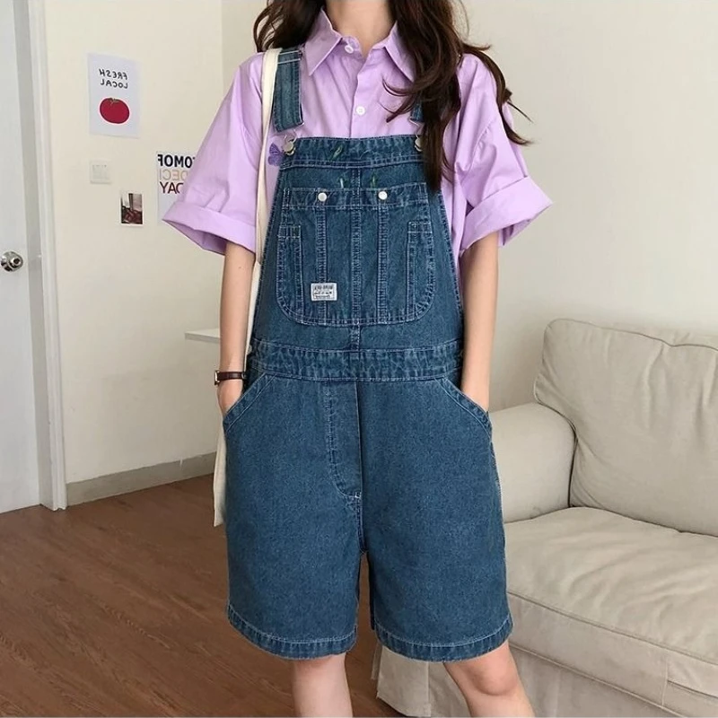 Women Sleeveless Jumpsuits 2024 Summer Vintage Harajuku Korean Style Jeans Shorts Loose Wide Leg Rompers Overall Denim Playsuit