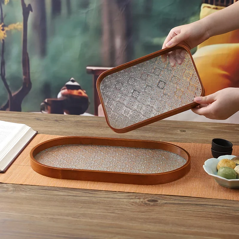 Begonia Flower Glass Tray Tea Cup Serving Platter Organizer Jewelry Organizer Tray for Party Guest Room Dining Room Event