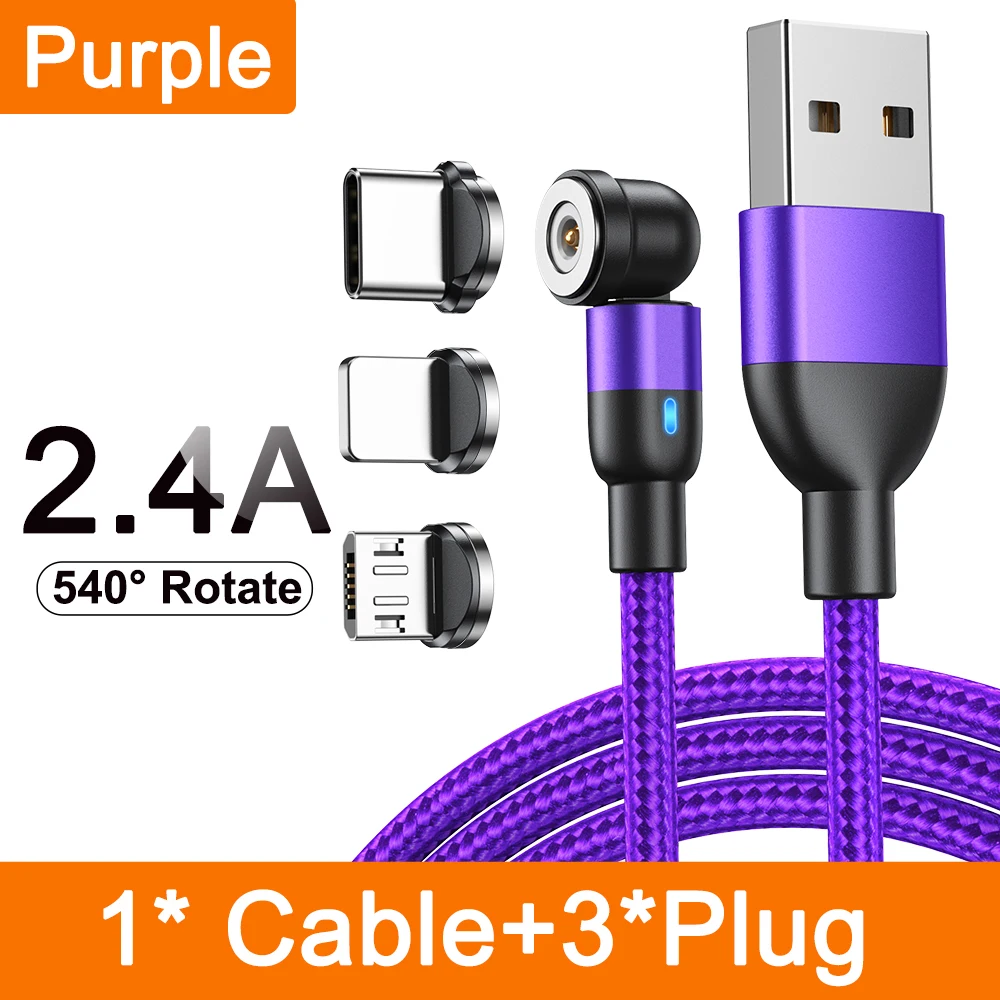 AUFU 540 Draaien Magnetische Type C Kabel 3 in 1 Snelle Oplaadkabel Voor iPhone Xiaomi Samsung Huawei Micro USB magneet Charge Wire