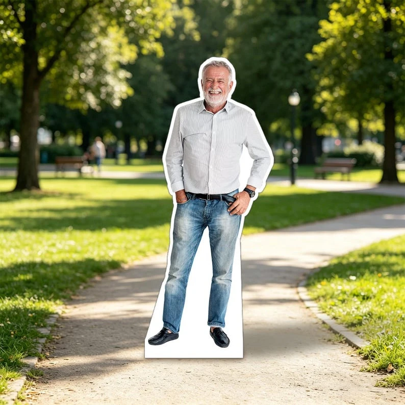 Customizable full-body photo cardboard standee, life-size custom photo cutout, personalized photo booth prop; suitable for Chris