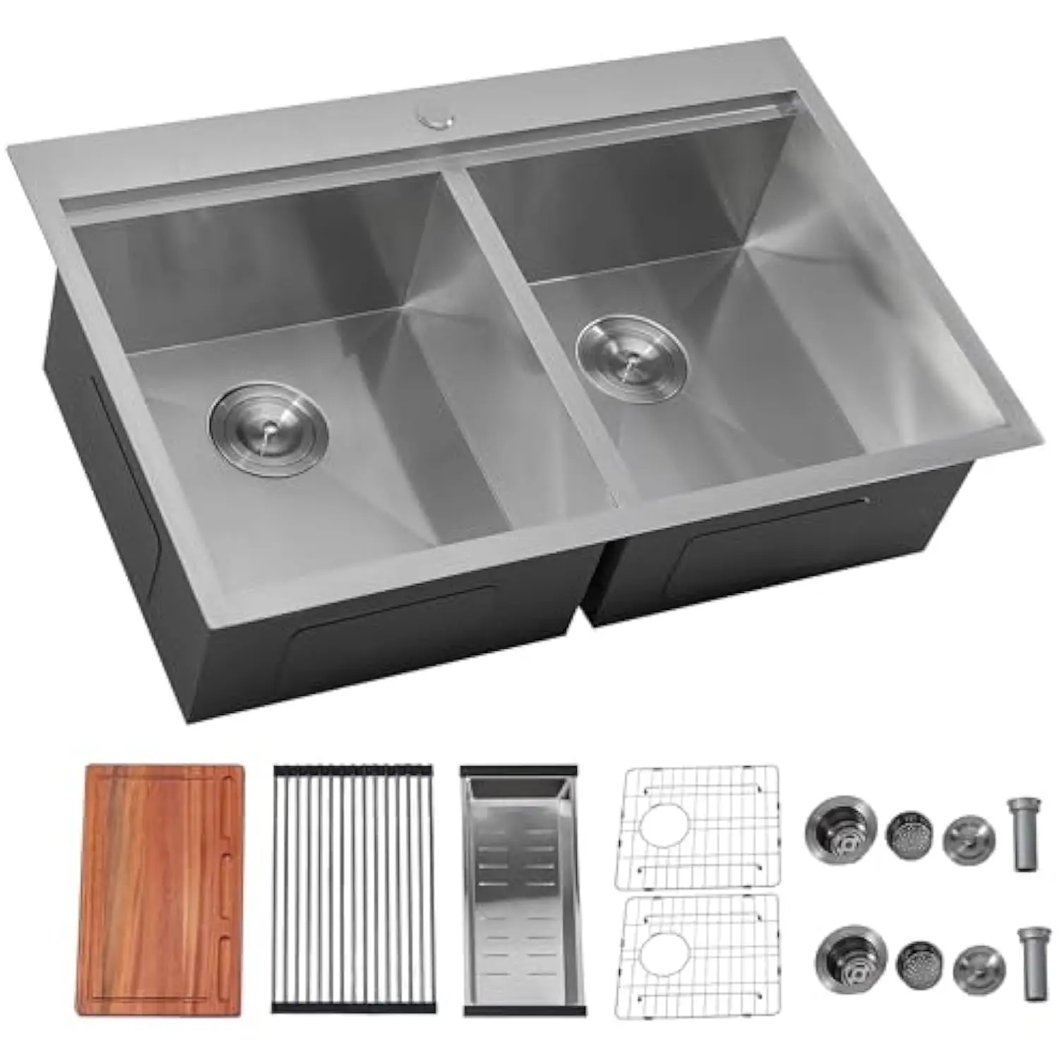 

33 英寸 Double Kitchen Sink, 50/50 Stainless Steel Drop in Kitchen Sink Brushed Nickel, Topmount Double Bowl Drop in Kitchen S