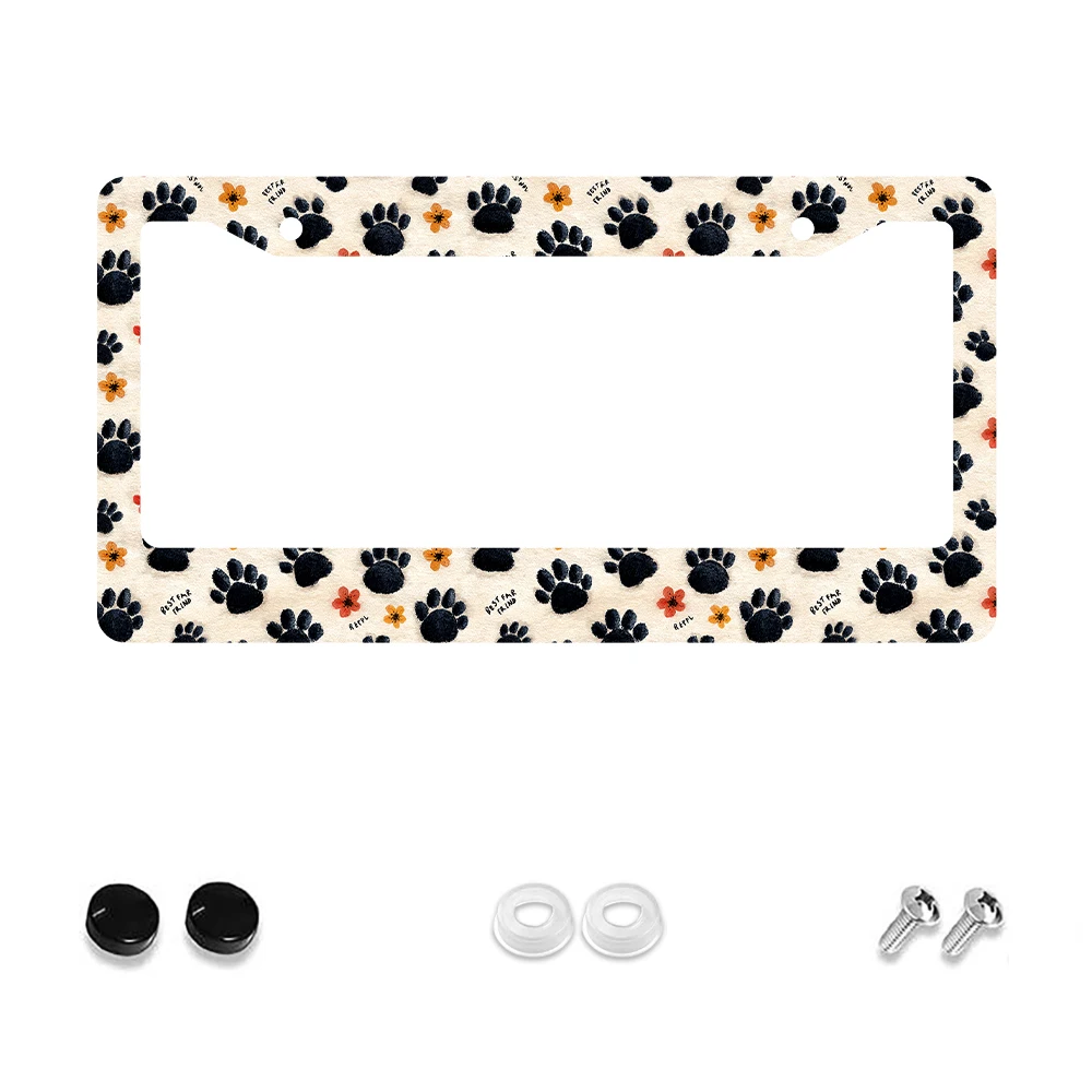 

1 шт., бежевая красочная рамка номерного знака с принтами лап и цветочным узором, 2 отверстия, алюминиевый материал, 6x12 дюймов, с комплектом винтов, F
