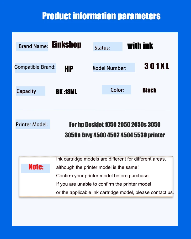 einkshop for hp 301 301XL Replacement Ink Cartridges For hp Deskjet 1050 2050 2050s 3050 3050a Envy 4500 4502 4504 5530 printer