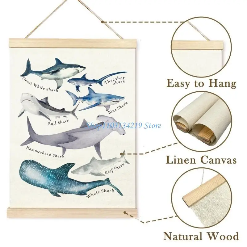 N5KC Whales Poster Alphabets Chart for Children Room Homeschooling Sea Lifes Beach