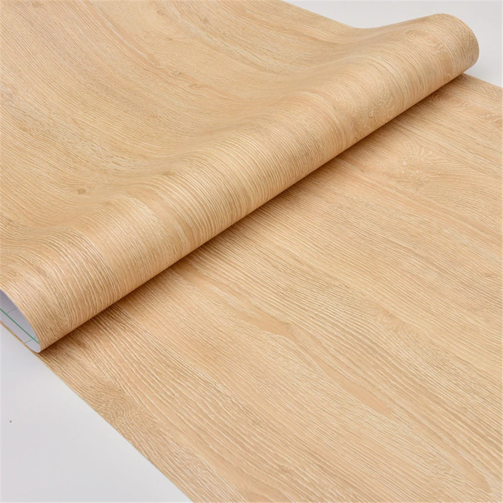 

80/90CM Width Yellow Oak Wood Grain Imitation Wood Waterproof Wallpaper Removable Wall Sticker Self-adhesive Cabinet Table Decor