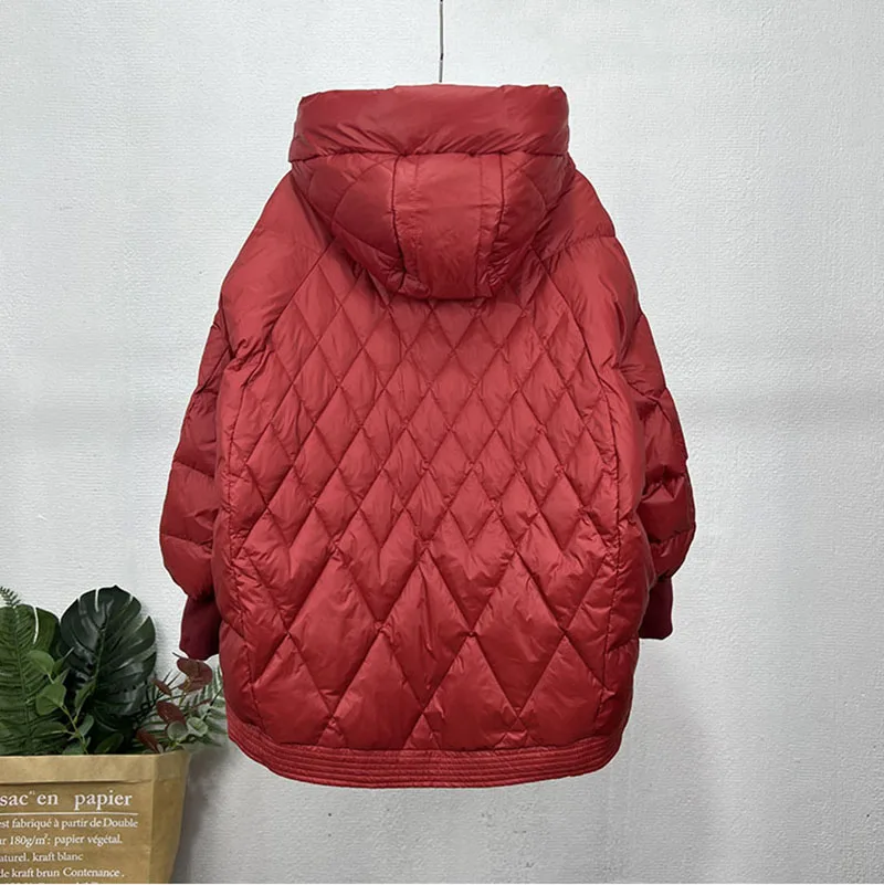 2022 Winter New Women\'s Loose Literature Art Retro Stitching Drawstring White Duck Down Down Jacket For Ladies Casual Warm Coats