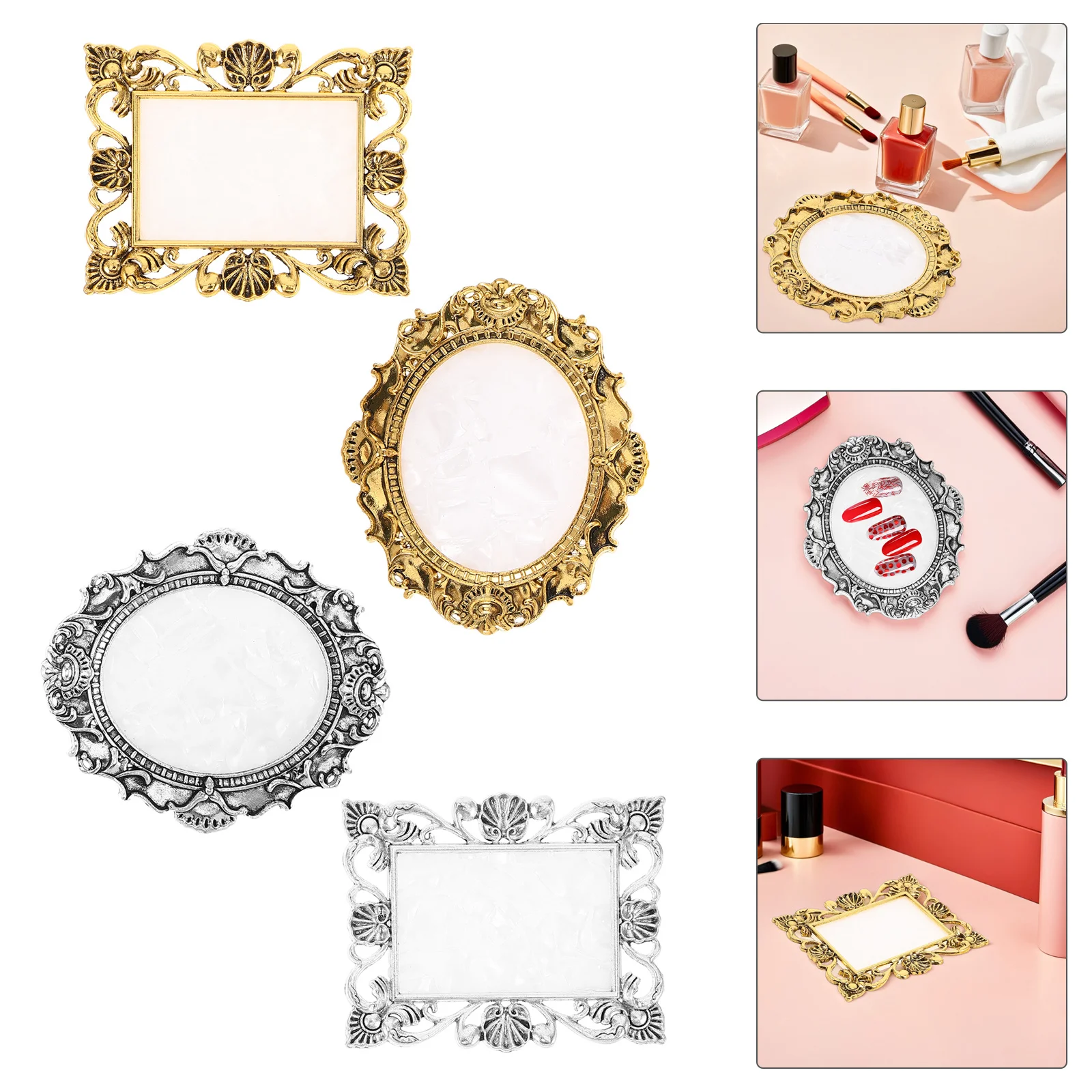 

4pcs Resin Nail Art Mixing Palette Vintage Style Color Display Board For Nail Polish Manicure Tools Storage Portable Efficient