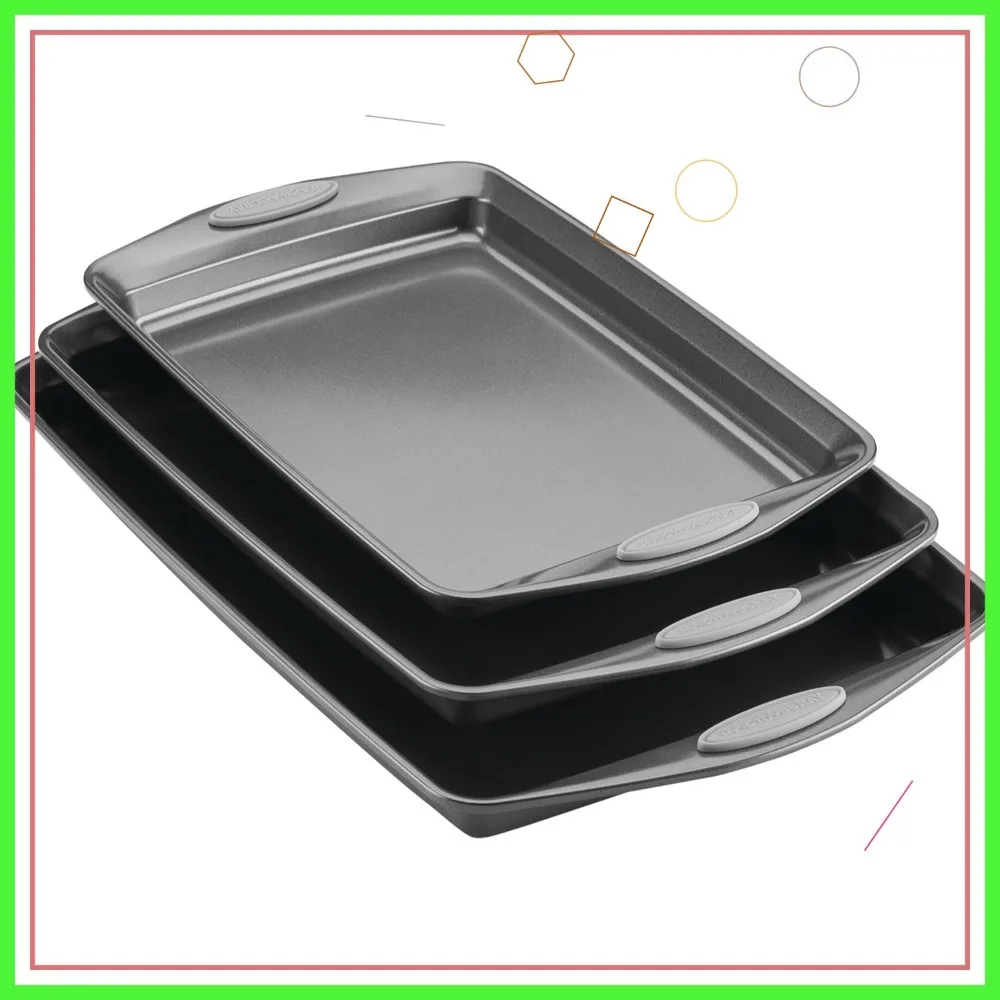 

Nonstick Baking Sheet Set with Grips, 3-Piece Gray Cookie Pans for Easy Release and Cleanup