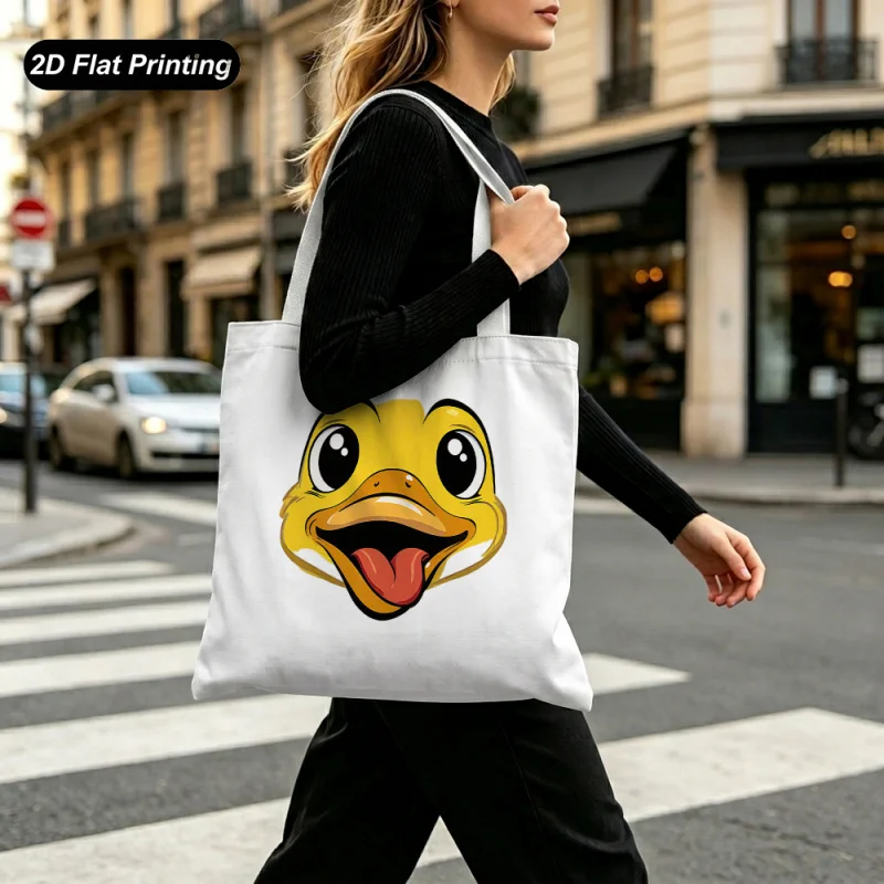 Cartoon Little Yellow Duck 2D Large-capacity Flat-printed Tote Bag 15.7in*13.8in Suitable Shopping Outdoor Travel Daily Use