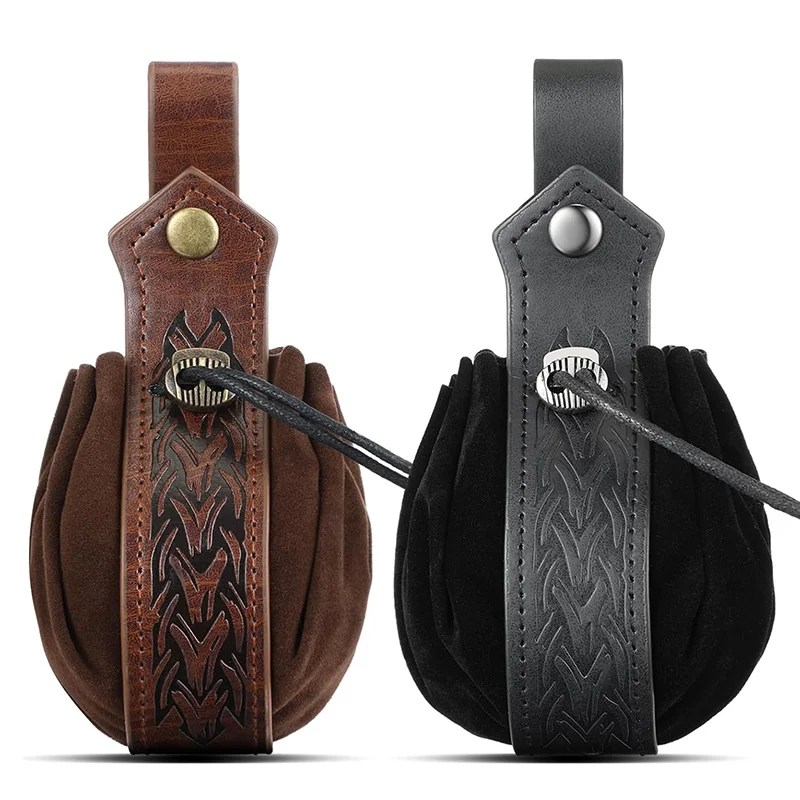 Medieval Viking Drawstring Coin Purse Retro Embossed Leather Coin Pouch Renaissance Costume Accessories