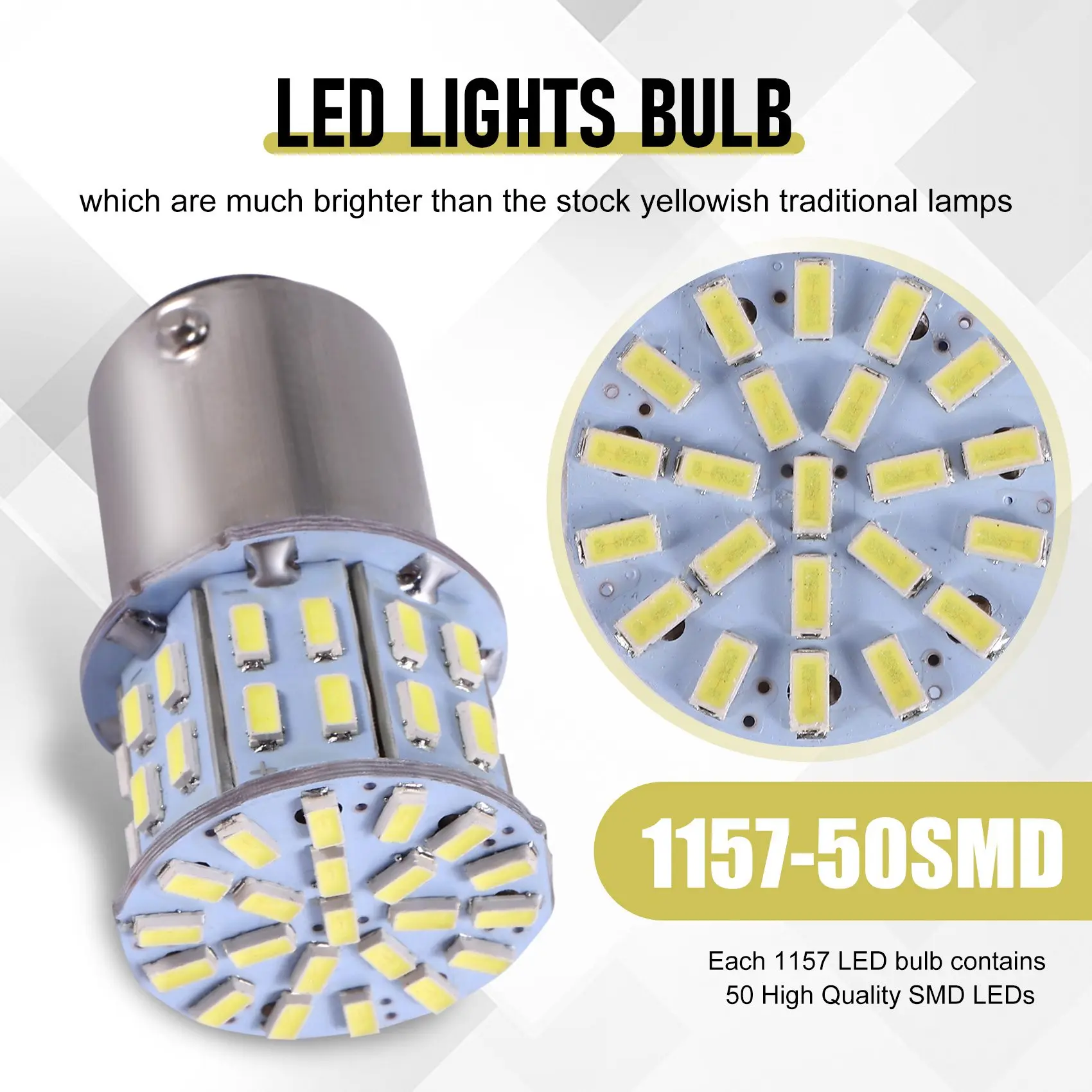 LEDテールライト電球,Ba15d,12v,1157,50smd,6000k,白,2個