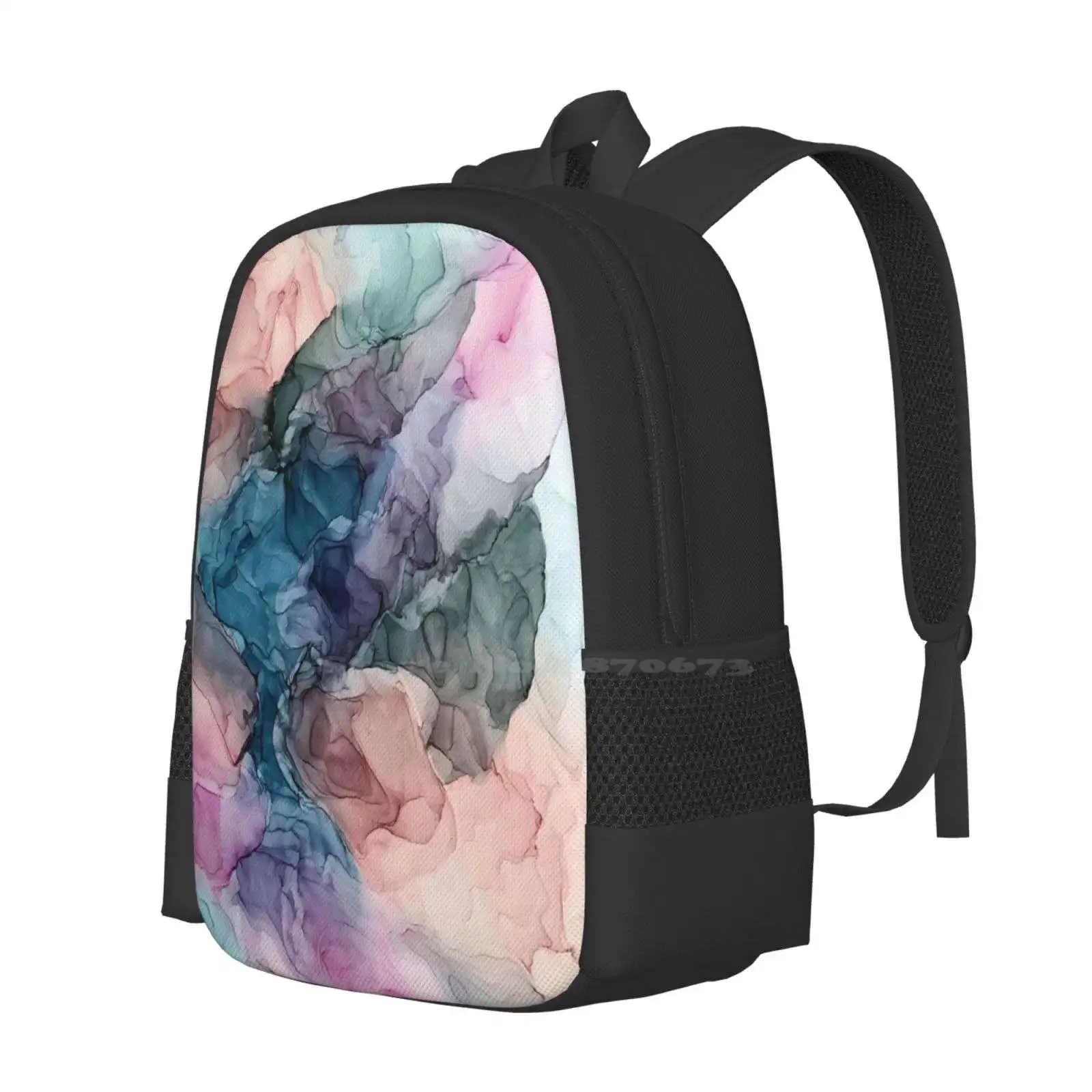 Heavenly Pastels 2 : Original Abstract Ink Painting School Bag Big Capacity Backpack Laptop Pastel Love Obsessed Pink Blush