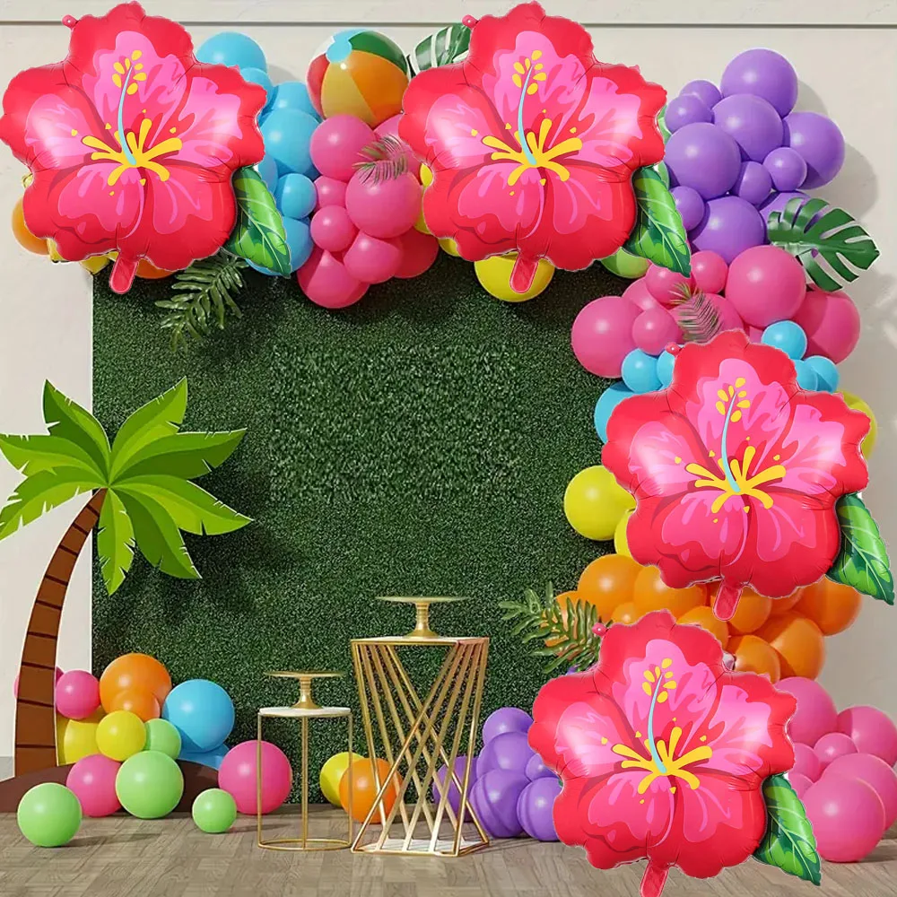 1/2 Stück Sommer-Hibiskus-Blumenballons, roter Hibiskus-Blumen-Folienballon, hawaiianische Geburtstags- und Hochzeitsparty-Dekoration, Baby-Shower-Zubehör – Detail 2