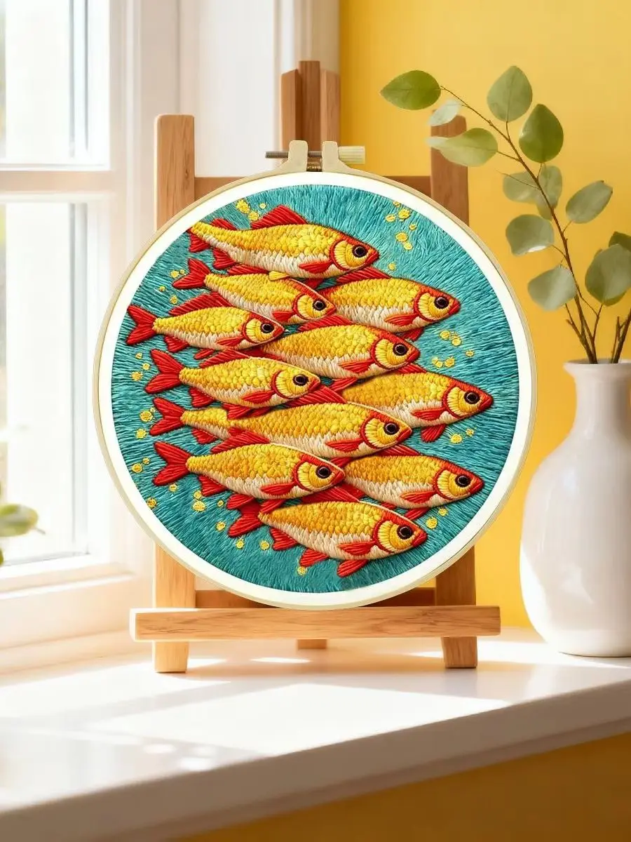 1 Stück 20X20CM/15X15CM 7,87/6,3 Zoll Goldfisch-Stickerei-Starter-Kit DIY-Kit DIY-Stickerei-Set Handarbeiten Malerei – Detail 6