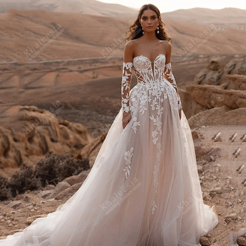 Vintage Wedding Dresses Elegant Bridal Gowns Strapless Backless Robes Lace Appliques Glamorous Vestidos De Novia Customized 2025