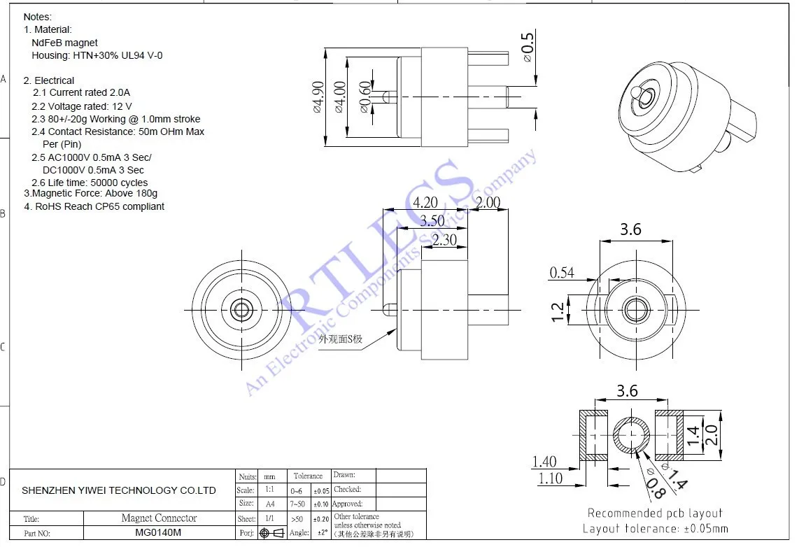 1 Satz magnetischer kreisförmiger PogoPin-Stecker, 2 A, männlich, weiblich, federbelastet, 4,0 5,0, 6,0 7,5 8,5 10,0 DC-Ladegerät, USB-Typ-C-Kabel – Detail 2