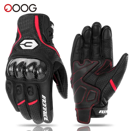 Guantes de cuero para motocicleta, resistentes al agua, transpirables, de piel de cabra, para montar en Motocross, dedo completo, para las cuatro estaciones