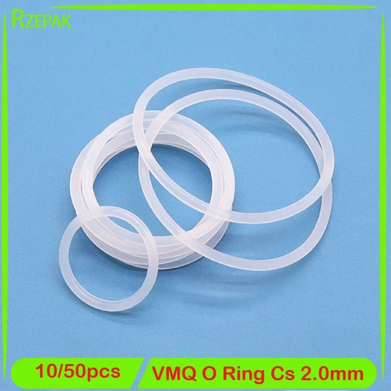 10/50pcs  VMQ O Ring Gasket CS 2mm OD 5 ~ 100mm White Waterproof Washer Round O Shape Silicone Ring Food Grade