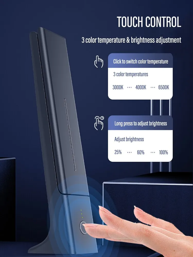 LED Folding Desk Lamp USB Charging Touch Control Dimmable Desktop Eye Protection Reading Study Office Bedroom Bedside Lamp